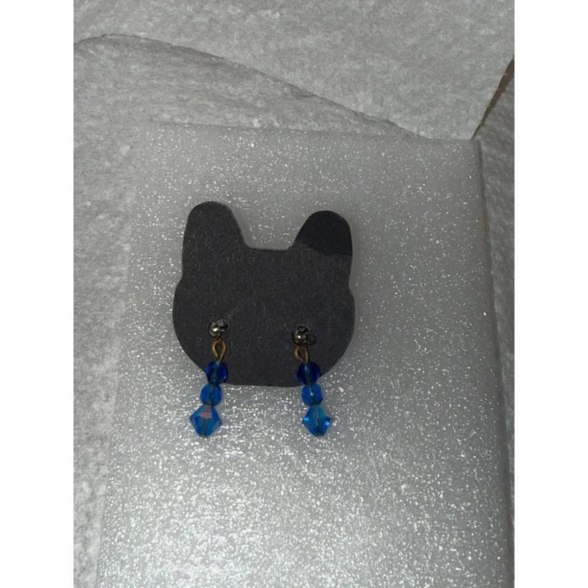 Cobalt Blue Faceted Crystal Bead Drop Earrings Minimalist Dangle 9$